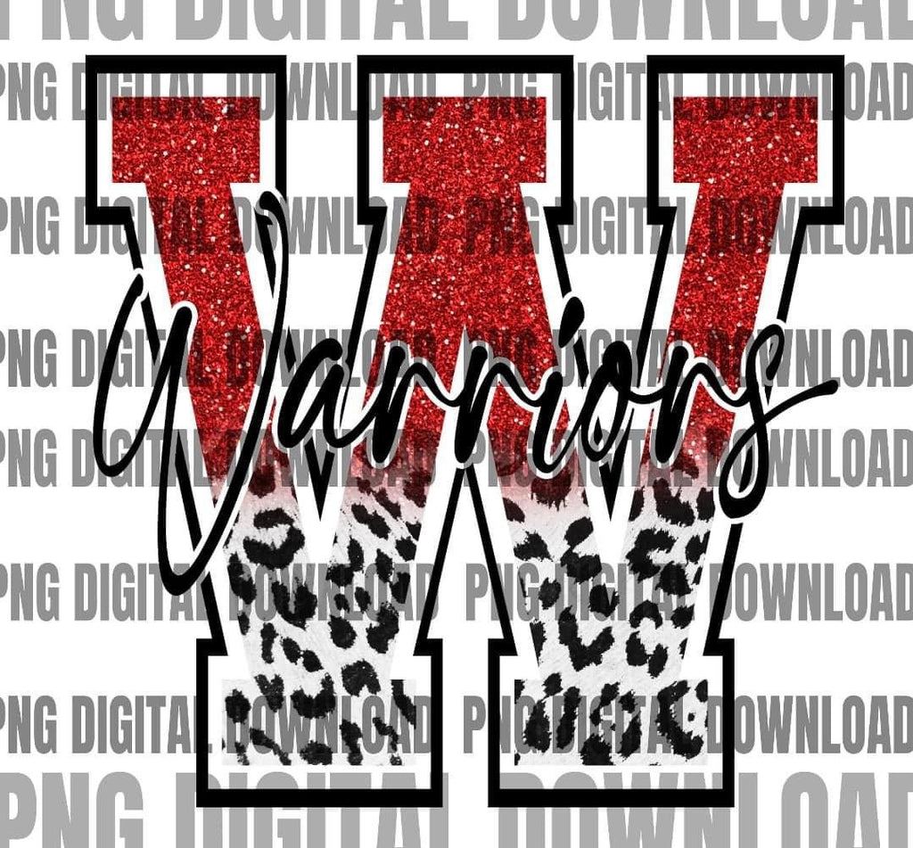 Warriors W Faux Red Glitter & Leopard