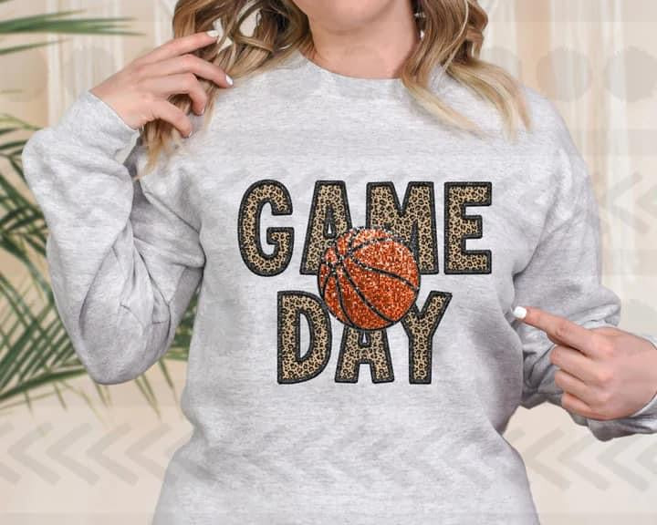 Game Day Basketball leopard and faux embroidery