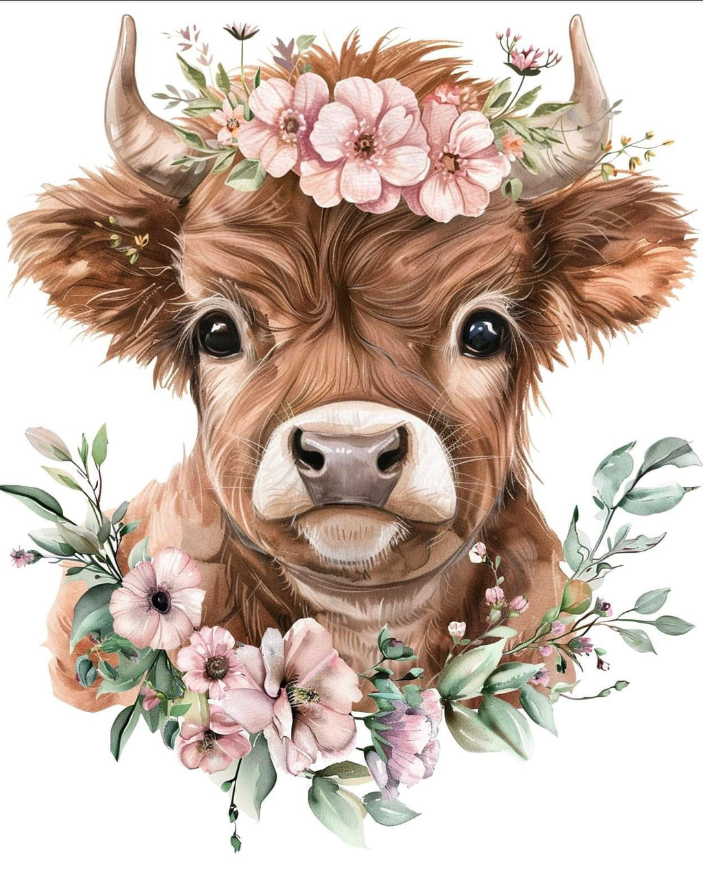 Pink flowers and Cow