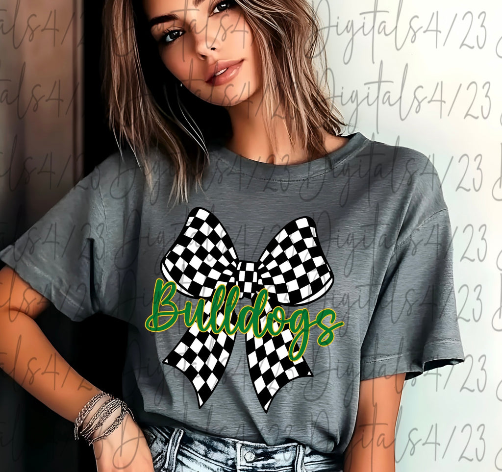 Bulldogs Green and Gold Checkered Bow