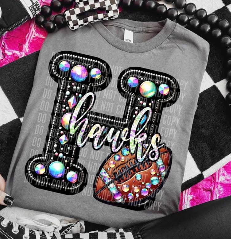 Hawks Rhinestone Football