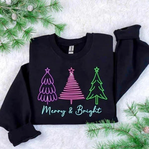 Merry & Bright Christmas Trees Neon Light effect