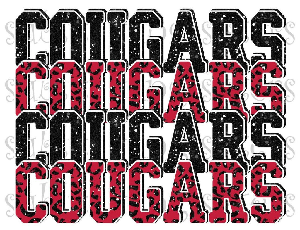 Cougars Stacked Red and Black