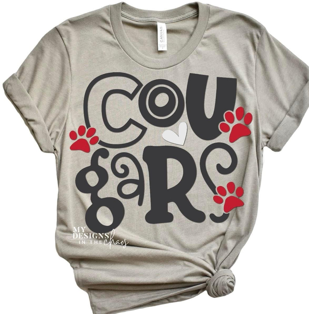 Cougars Funky Letters & Red Paw Prints