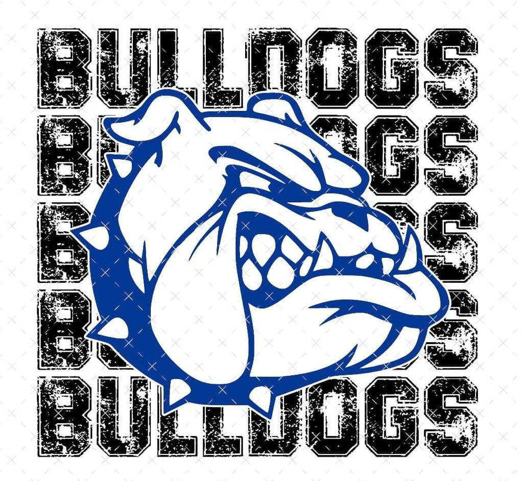 Bulldogs Black stacked Lettering Blue mascot