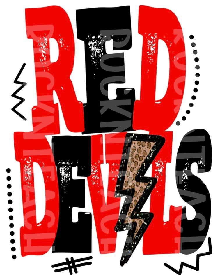 Red Devils Block Letters & Leopard Lightning