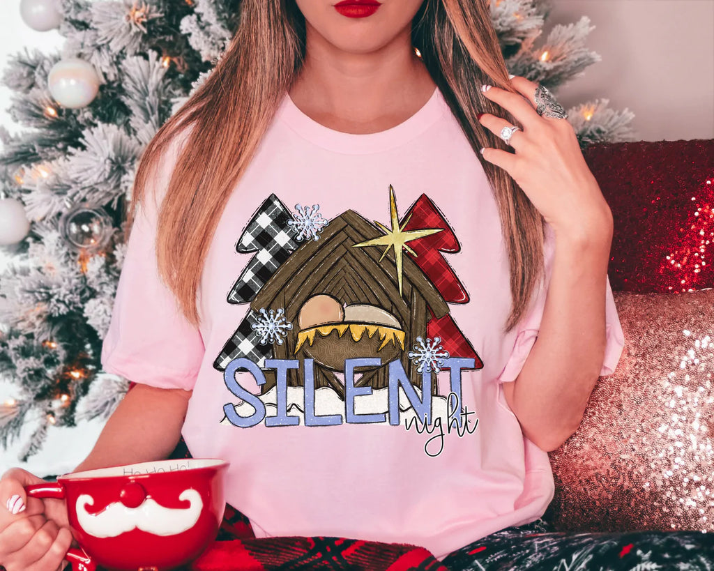 Silent Night Christmas Trees Manager Snowflakes