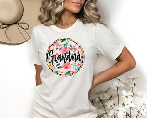 Grandma circle floral leopard outline