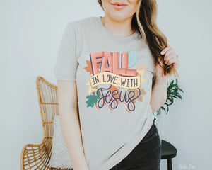 Fall In Love With Jesus Fall Leaves (Multi Color Writing)