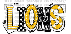 Lions Yellow & Black Doodle Letters