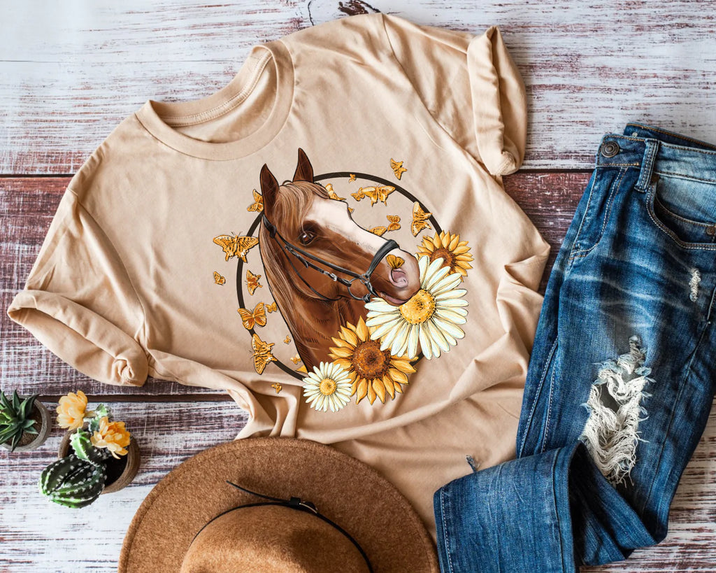 Horse Sunflower Daisy Butterfly