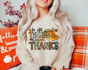 In All Things Give Thanks Pumpkins Butterfly (Multi Color Writing)