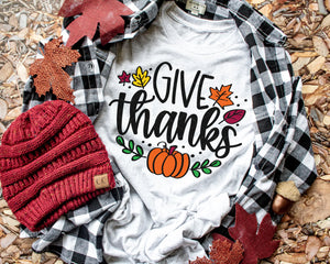 Give Thanks Fall Pumpkin Leaves (Black Writing)