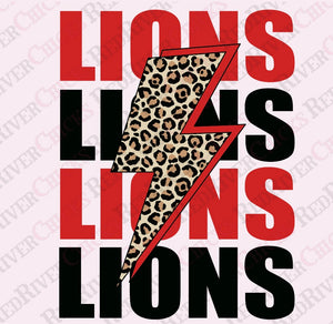 Lions Red Stacked Lightning Bolt